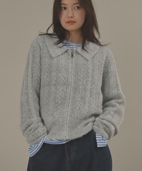 MERLOT（メルロー）の「ローゲージポロニットジップカーディガン（カーディガン/ボレロ・レディース・ピンク/グレー・FREE）」の8枚目の写真