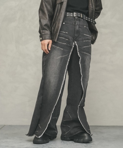 Shoowtime(ショウタイム)の「Vintage Wash Fringe Flap Drape Wide Straight Denim Pants / ビンテージウォッシュフリンジフラップドレープワイドストレートデニムパンツ(デニムパンツ・メンズ・ブルー系/ブラック系・X-LARGE/LARGE/MEDIUM)」の17枚目の写真