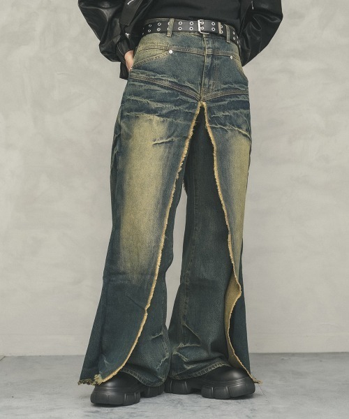 Shoowtime(ショウタイム)の「Vintage Wash Fringe Flap Drape Wide Straight Denim Pants / ビンテージウォッシュフリンジフラップドレープワイドストレートデニムパンツ(デニムパンツ・メンズ・ブルー系/ブラック系・X-LARGE/LARGE/MEDIUM)」の13枚目の写真