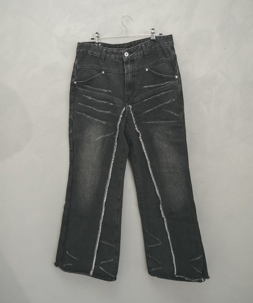 Shoowtime(ショウタイム)の「Vintage Wash Fringe Flap Drape Wide Straight Denim Pants / ビンテージウォッシュフリンジフラップドレープワイドストレートデニムパンツ(デニムパンツ・メンズ・ブルー系/ブラック系・X-LARGE/LARGE/MEDIUM)」の5枚目の写真
