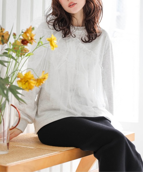 AMELY(エミリー)の「チュールドッキング プルオーバー(スウェット・レディース・オートミール/グレー/ブラック・フリー)」の8枚目の写真