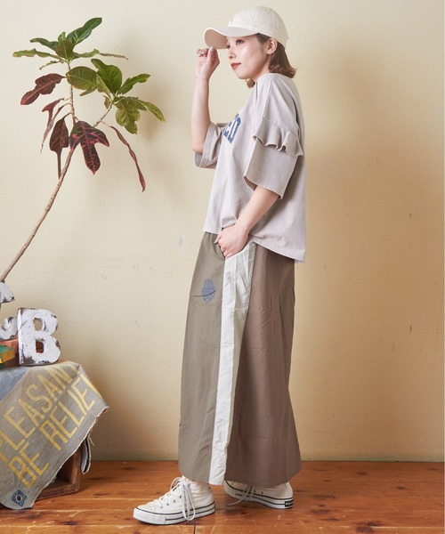 CUBE SUGAR（キューブシュガー）の「26/-OE天竺パウダー加工フリル付ビッグTシャツ（Tシャツ/カットソー・レディース・イエロー/マルチ/ネイビー/グレー/ピンク・M）」の13枚目の写真