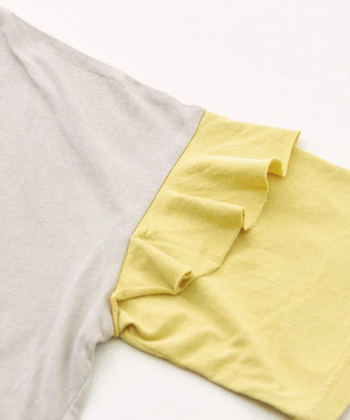 CUBE SUGAR（キューブシュガー）の「26/-OE天竺パウダー加工フリル付ビッグTシャツ（Tシャツ/カットソー・レディース・イエロー/マルチ/ネイビー/グレー/ピンク・M）」の15枚目の写真