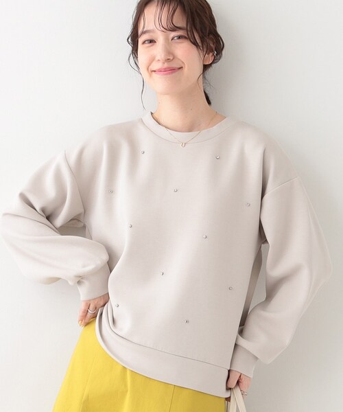 DRESKIP(ドレスキップ)の「【S-LL】もちさら ビジュー付きトップス(Tシャツ/カットソー・レディース・ライトベージュ/オフホワイト/チャコールグレー・04/03/02/01)」の3枚目の写真