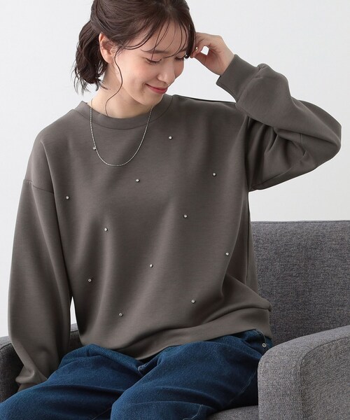 セール】【S-LL】もちさら ビジュー付きトップス（Tシャツ/カットソー