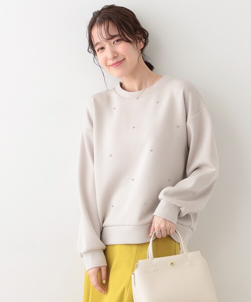 DRESKIP(ドレスキップ)の「【S-LL】もちさら ビジュー付きトップス(Tシャツ/カットソー・レディース・ライトベージュ/オフホワイト/チャコールグレー・04/03/02/01)」の12枚目の写真