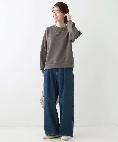 DRESKIP(ドレスキップ)の「【S-LL】もちさら ビジュー付きトップス(Tシャツ/カットソー・レディース・ライトベージュ/オフホワイト/チャコールグレー・04/03/02/01)」の18枚目の写真