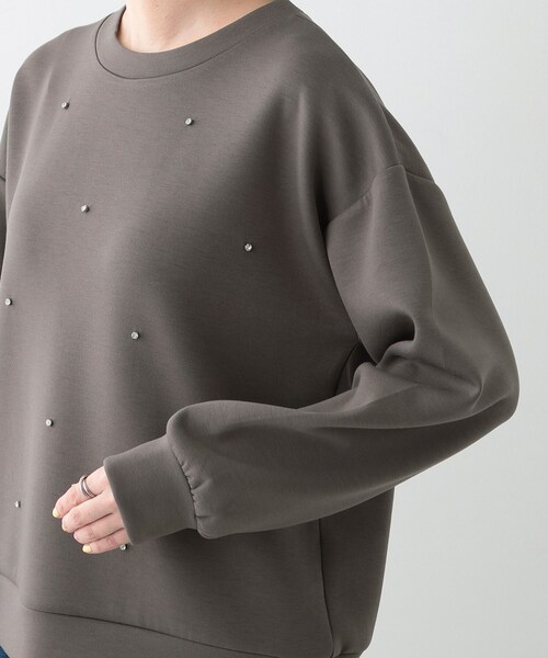 DRESKIP(ドレスキップ)の「【S-LL】もちさら ビジュー付きトップス(Tシャツ/カットソー・レディース・ライトベージュ/オフホワイト/チャコールグレー・04/03/02/01)」の6枚目の写真