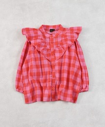 ピンク系 チェック柄 ボタン付きジャケット ジャケット 千鳥柄風ニットジャケット ピンクベージュ