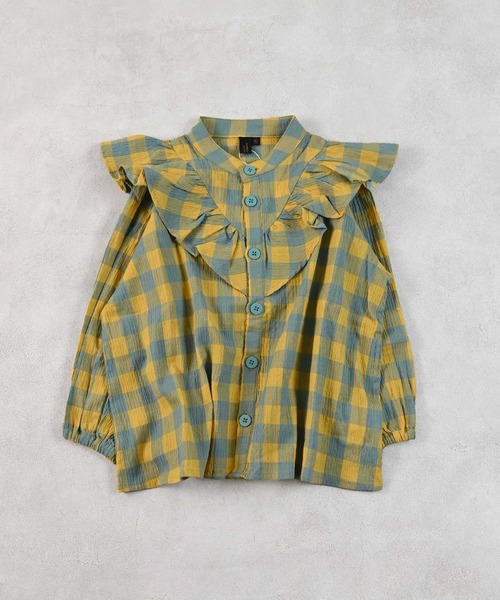 MARKEY'S（マーキーズ）の「ギンガムラッフルブラウス【セットアップ可能】（セットアップ・キッズ・ピンク/ライトグリーン/イエロー/ブラック・S/M/L/LL）」の3枚目の写真