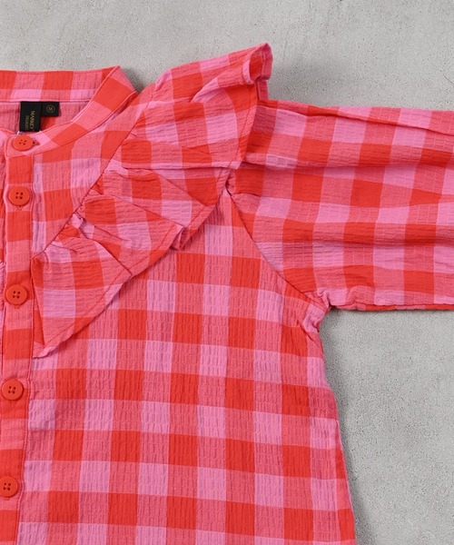 MARKEY'S（マーキーズ）の「ギンガムラッフルブラウス【セットアップ可能】（セットアップ・キッズ・ピンク/ライトグリーン/イエロー/ブラック・S/M/L/LL）」の11枚目の写真