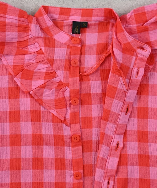 MARKEY'S（マーキーズ）の「ギンガムラッフルブラウス【セットアップ可能】（セットアップ・キッズ・ピンク/ライトグリーン/イエロー/ブラック・S/M/L/LL）」の14枚目の写真