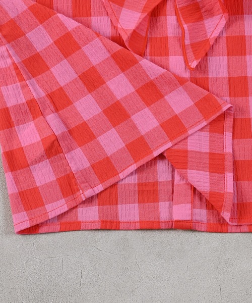 MARKEY'S（マーキーズ）の「ギンガムラッフルブラウス【セットアップ可能】（セットアップ・キッズ・ピンク/ライトグリーン/イエロー/ブラック・S/M/L/LL）」の15枚目の写真