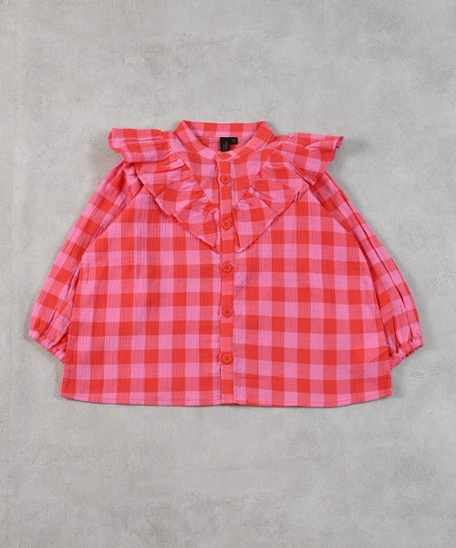 MARKEY'S（マーキーズ）の「ギンガムラッフルブラウス【セットアップ可能】（セットアップ・キッズ・ピンク/ライトグリーン/イエロー/ブラック・S/M/L/LL）」の9枚目の写真