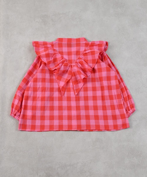 MARKEY'S（マーキーズ）の「ギンガムラッフルブラウス【セットアップ可能】（セットアップ・キッズ・ピンク/ライトグリーン/イエロー/ブラック・S/M/L/LL）」の10枚目の写真