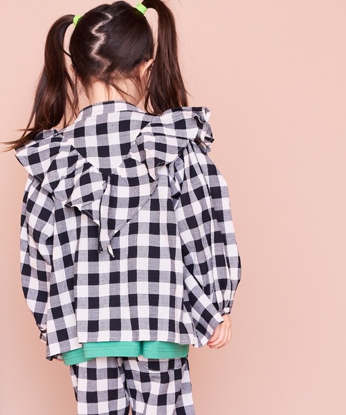 MARKEY'S（マーキーズ）の「ギンガムラッフルブラウス【セットアップ可能】（セットアップ・キッズ・ピンク/ライトグリーン/イエロー/ブラック・S/M/L/LL）」の7枚目の写真