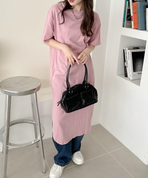 TREOVER(トレオーバー)の「裾ラウンド・サイドスリット Tシャツワンピース(ワンピース・レディース・ブラック/ブルーグレー/スカイブルー/ローズ/ブラウン/ダークブラウン/グリーン/チャコール/モカ・FREE)」の18枚目の写真