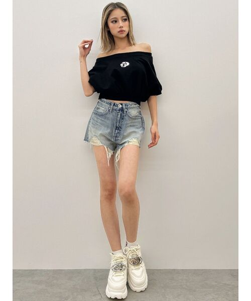 GYDA(ジェイダ)の「GDエンボスオフショルトップス(Tシャツ/カットソー・レディース・ピンク/オフホワイト/ブラック・FREE)」の21枚目の写真