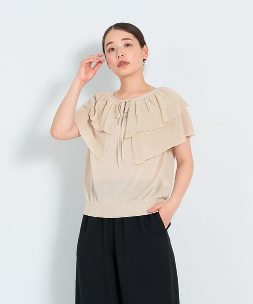 ADIEU TRISTESSE（アデュートリステス）の「KOYORI ケープフリルプルオーバーニット（ニット/セーター・レディース・ブラック/ベージュ/パープル・FREE）」の9枚目の写真