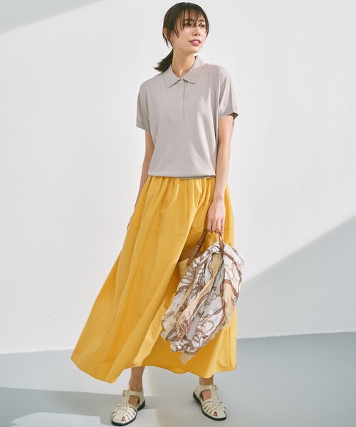 23区 L(ニジュウサンクオオキイサイズ)の「【洗える】レーヨンポリエステルストレッチ フレンチスリーブ ポロニット(ニット/セーター・レディース・ダークグリーン系/ブラック系/ベージュ系・44/46)」の4枚目の写真