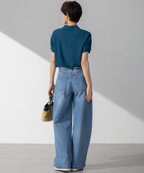 23区 L(ニジュウサンクオオキイサイズ)の「【洗える】レーヨンポリエステルストレッチ フレンチスリーブ ポロニット(ニット/セーター・レディース・ダークグリーン系/ブラック系/ベージュ系・44/46)」の8枚目の写真