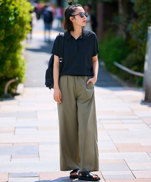 23区 L(ニジュウサンクオオキイサイズ)の「【洗える】レーヨンポリエステルストレッチ フレンチスリーブ ポロニット(ニット/セーター・レディース・ダークグリーン系/ブラック系/ベージュ系・44/46)」の9枚目の写真