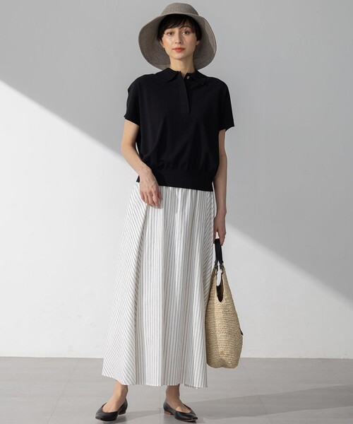 23区 L(ニジュウサンクオオキイサイズ)の「【洗える】レーヨンポリエステルストレッチ フレンチスリーブ ポロニット(ニット/セーター・レディース・ダークグリーン系/ブラック系/ベージュ系・44/46)」の11枚目の写真