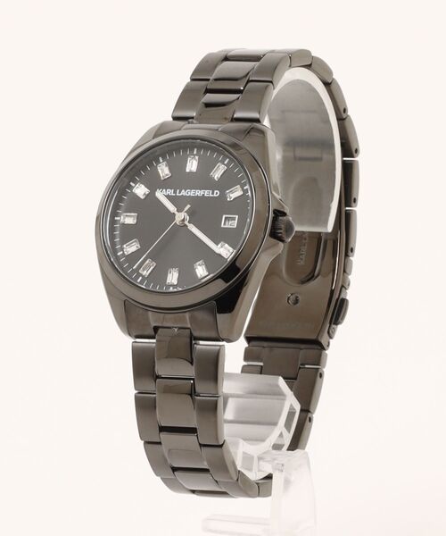KARL LAGERFELD(カールラガーフェルド)の「「KARL LAGERFELD/カール・ラガーフェルド」ラウンド エッセンシャル - ブラック サンレイ クリスタルストーン ダイヤル ブラック ブレスレット(アナログ腕時計・レディース・ブラック・FREE)」の4枚目の写真