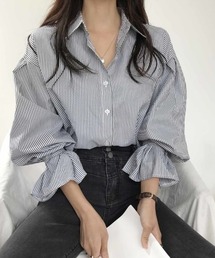 パフスリーブ ストライプ」に該当するトップスファッション通販