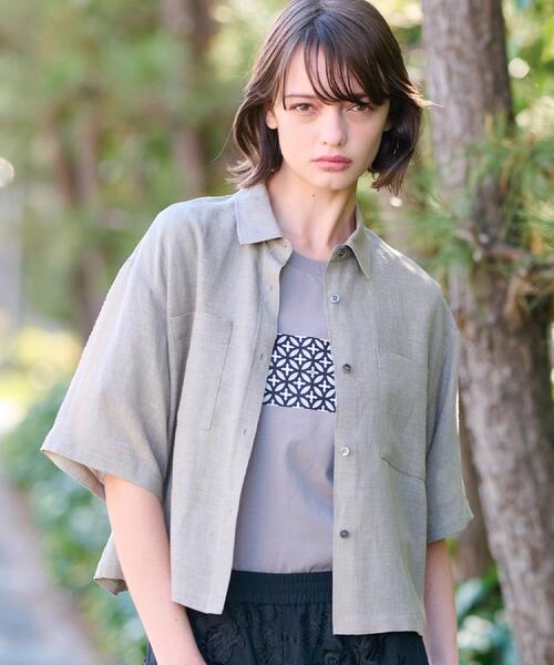 DRESSTERIOR(ドレステリア)の「【トレンド/清涼感】ハーフスリーブクロップドシャツ(シャツ/ブラウス・レディース・ナチュラル/ブラック・34/36/38)」の2枚目の写真