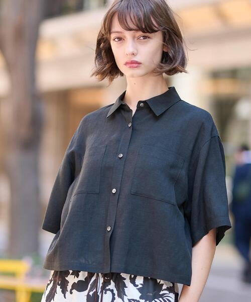 DRESSTERIOR(ドレステリア)の「【トレンド/清涼感】ハーフスリーブクロップドシャツ(シャツ/ブラウス・レディース・ナチュラル/ブラック・34/36/38)」の1枚目の写真