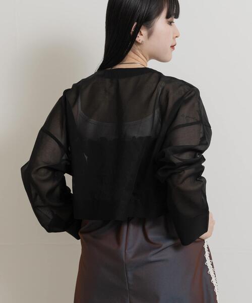 MIDIUMISOLID(ミディウミソリッド)の「『別注』MIDIUMISOLID×TGM sheer voile Vneck Cardigan(カーディガン/ボレロ・レディース・オフホワイト/ブラック・ONE)」の6枚目の写真