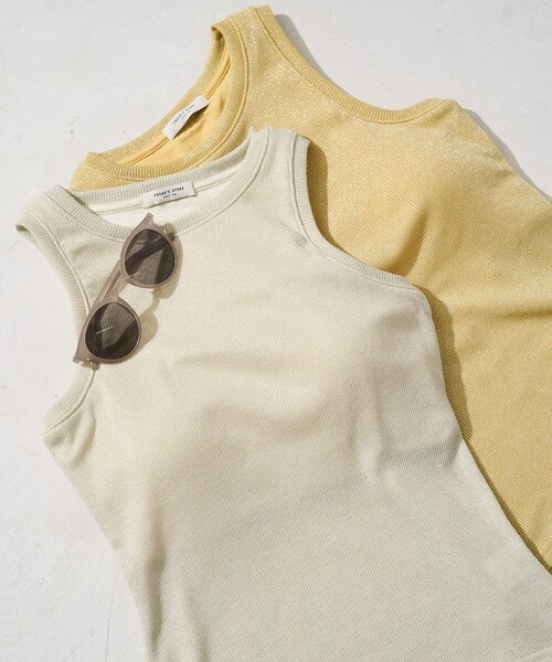 FREAK'S STORE(フリークスストア)の「限定展開 カップ付き ラメ テレコ アメスリ タンク(タンクトップ・レディース・ブルーグリーン/イエロー/ライトベージュ/ブラック/チャコールグレー/オフホワイト・フリ-)」の1枚目の写真