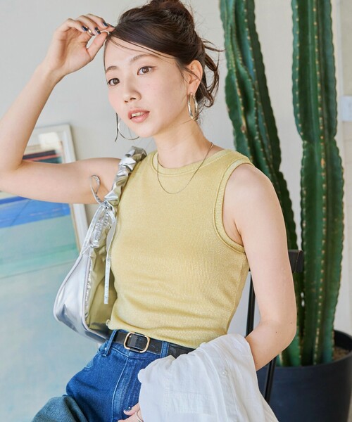 FREAK'S STORE(フリークスストア)の「限定展開 カップ付き ラメ テレコ アメスリ タンク(タンクトップ・レディース・ブルーグリーン/イエロー/ライトベージュ/ブラック/チャコールグレー/オフホワイト・フリ-)」の6枚目の写真