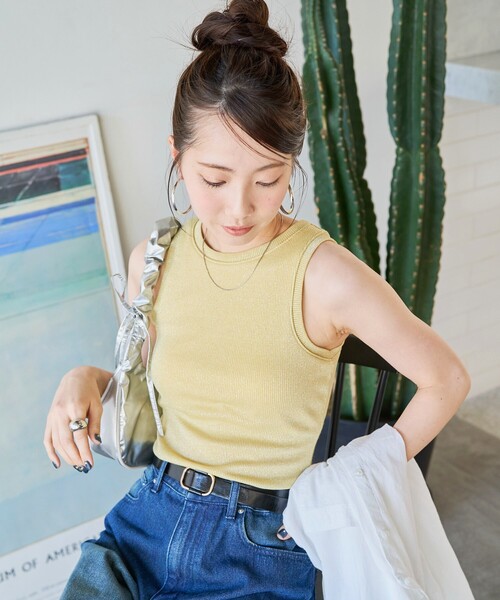 FREAK'S STORE(フリークスストア)の「限定展開 カップ付き ラメ テレコ アメスリ タンク(タンクトップ・レディース・ブルーグリーン/イエロー/ライトベージュ/ブラック/チャコールグレー/オフホワイト・フリ-)」の11枚目の写真