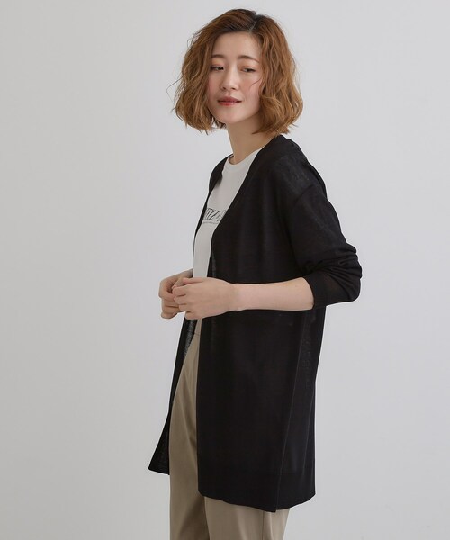 grove(グローブ)の「【接触冷感/UVカットetc】夏に嬉しい機能付き!ベーシックロングカーディガン(カーディガン/ボレロ・レディース・ナチュラル/ブラック/ダークブラウン/ライトグレー/オフホワイト・01/02/03/04/05)」の14枚目の写真