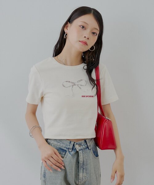 Chico(チコ)の「レースリボン刺繍チビT(Tシャツ/カットソー・レディース・ブラック/ブルー/ホワイト/ピンク・FREE)」の7枚目の写真