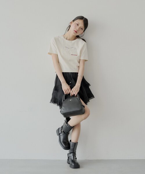 Chico(チコ)の「レースリボン刺繍チビT(Tシャツ/カットソー・レディース・ブラック/ブルー/ホワイト/ピンク・FREE)」の11枚目の写真