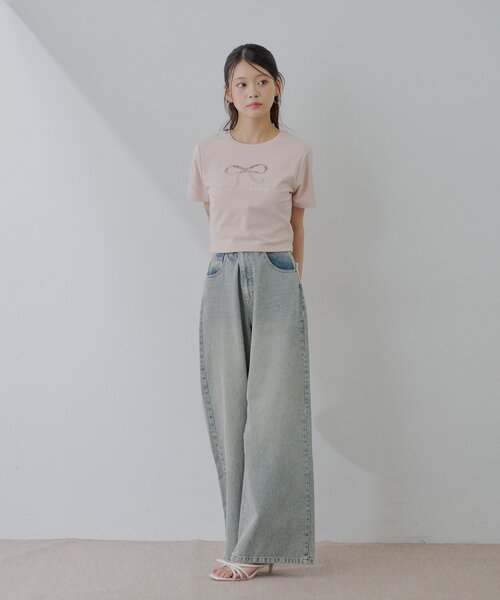 tシャツ レース付きリボン刺繍Tシャツ レディース Chico tシャツ レースリボン刺繍チビT レディース : ZOZOTOWN