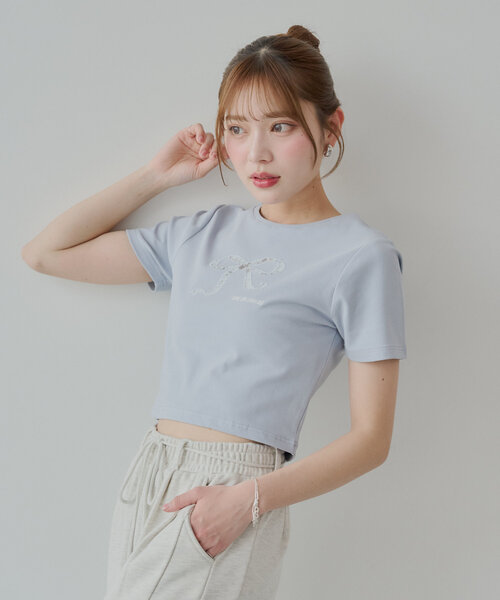 セール】レースリボン刺繍チビT（Tシャツ/カットソー）｜Chico