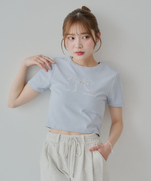 Chico(チコ)の「レースリボン刺繍チビT(Tシャツ/カットソー・レディース・ブラック/ブルー/ホワイト/ピンク・FREE)」の18枚目の写真