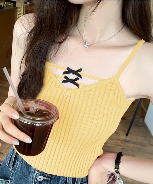 PRIVATE  BEACH（プライベートビーチ）の「リボン付きキャミソールトップス（タンクトップ・レディース・イエロー/ホワイト/ブラック・FREE）」の3枚目の写真