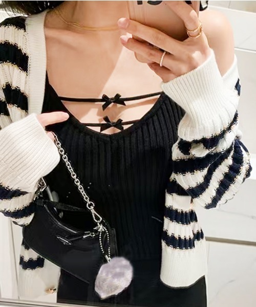 PRIVATE  BEACH（プライベートビーチ）の「リボン付きキャミソールトップス（タンクトップ・レディース・イエロー/ホワイト/ブラック・FREE）」の12枚目の写真