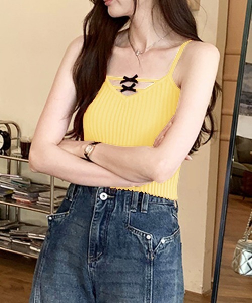 PRIVATE  BEACH（プライベートビーチ）の「リボン付きキャミソールトップス（タンクトップ・レディース・イエロー/ホワイト/ブラック・FREE）」の15枚目の写真