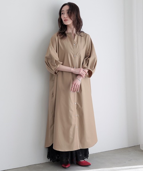 n'OrLABEL(ノアールレーベル)の「『キーネックタックドルマンシャツワンピース』(シャツワンピース・レディース・オフホワイト/ライトブルー/ベージュ/ブラック・FREE)」の4枚目の写真