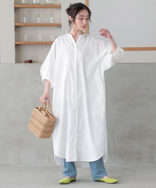 n'OrLABEL(ノアールレーベル)の「『キーネックタックドルマンシャツワンピース』(シャツワンピース・レディース・オフホワイト/ライトブルー/ベージュ/ブラック・FREE)」の2枚目の写真