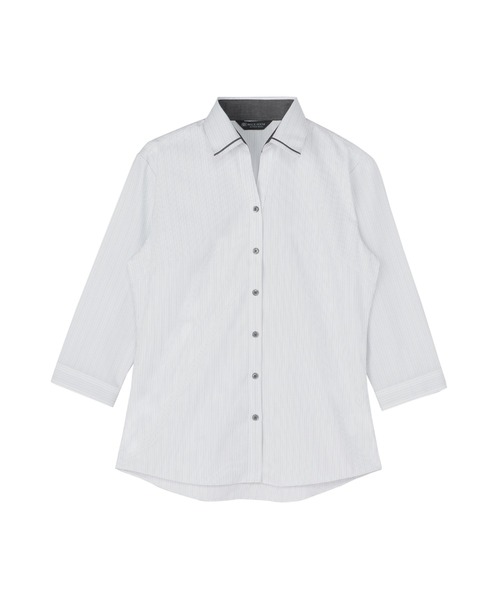 TOKYO SHIRTS(トウキョウシャツ)の「【透け防止】 形態安定ノーアイロン スキッパー 7分袖ビジネスワイシャツ(ビジネスシャツ・レディース・グレー・XL/LL/S/M/L)」の1枚目の写真