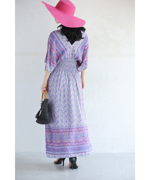 cawaii(カワイイ)の「可愛らしい小花柄のウエストシャーリングXラインロングワンピース(ワンピース・レディース・パープル・FREE)」の14枚目の写真