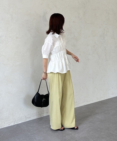 Thevon(ゼボン)の「ビスチェシャーリング5分袖シャツ(シャツ/ブラウス・レディース・イエロー系その他/サックスブルー/オフホワイト・FREE)」の9枚目の写真