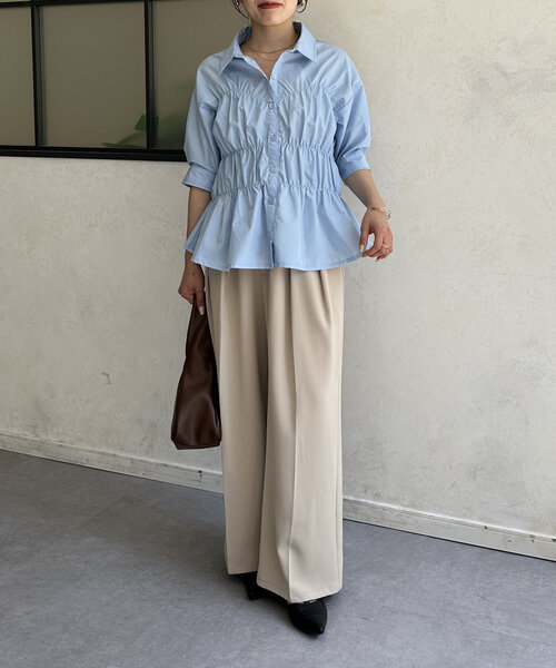 Thevon(ゼボン)の「ビスチェシャーリング5分袖シャツ(シャツ/ブラウス・レディース・イエロー系その他/サックスブルー/オフホワイト・FREE)」の17枚目の写真